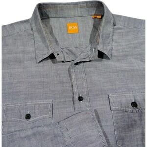 Hugo Boss Orange Label Blue long sleeved Shirt Men's XL Cotton Casual Relaxed